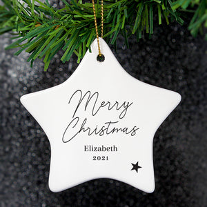 Free Text White Ceramic Christmas Star