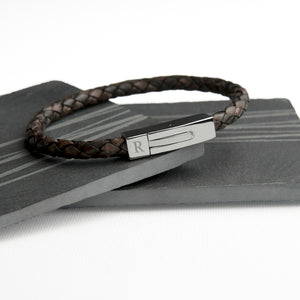 Monogrammed Men's Brown Leather Bracelet